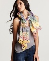 Stand out in the crowd in this linen oblong scarf highlighting a pretty pattern and vibrant color palette.