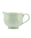 With fanciful beading and a feminine edge, this Lenox French Perle sauce pitcher has an irresistibly old-fashioned sensibility. Hardwearing stoneware is dishwasher safe and, in an ethereal ice-blue hue with antiqued trim, a graceful addition to any meal. Qualifies for Rebate