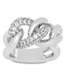 Tied-up and on trend. Swarovski's chain link ring radiates modern elegance with a touch of crystal sparkle. Set in rhodium-plated mixed metal. Size 7.