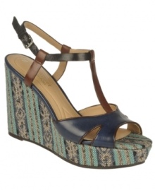 A boho take on the wedge sandal trend from Naturalizer. The Sherrie sandals add visual appeal with their color blocked, strappy vamp and printed wedge heel.