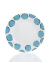 Get away from ordinary dining with dreamy Lauderdale dinnerware by Cru. Platinum-banded dots of sea blue sparkle on the fuss-free, dishwasher-safe accent plates inspired by a favorite Floridian retreat.