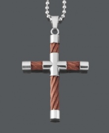 Boldly show your beliefs in statement-making style. Men's necklace features a brown ion-plated stainless steel cable cross with stainless steel accents and matching bead chain. Approximate length: 24 inches. Approximate drop width: 1-1/2 inches. Approximate drop length: 2 inches.