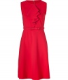 With its immaculate tailoring and softly cascading ruffle, Valentinos stretch sheath is an elegant way to wear the brands iconic look - Round neckline, sleeveless, hidden back zip, belted waistline, leather lined fabric bow belt, side belt loops - Fitted top, full skirt - Wear with platform pumps and an envelope clutch