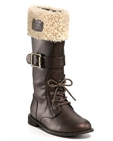 Juicy Couture's leather boots buckle down equestrian style with smart laces and soft shearling trim.