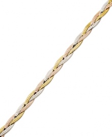 A shimmering twist. Giani Bernini's tri-tone bracelet combines braided strands of sterling silver, 24k gold and 24k rose gold over sterling silser into one pretty bracelet. Approximate length: 7-1/2 inches.