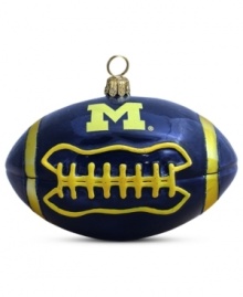 Team and Christmas spirit go hand in hand with the Michigan football ornament. Hand-painted glass is something students, alum and fans will cheer.