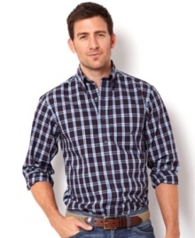 Saturated with plaid is this wrinkle resistant shirt by Nautica. Always looks great with jeans or chinos.