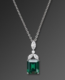 Set in platinum over sterling silver, CRISLU's emerald and clear cubic zirconia necklace (7-1/2 ct. t.w.) will make a majestic statement whenever you wear it. Approximate length: 16 inches + 2-inch extender. Approximate drop: 1 inch.