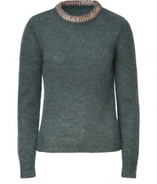 Luxurious sweater in fine, dark-grey mohair and silk - Supple with a flattering, slim fit - Long sleeves, round contrasting neckline and elegant pipping - Favorite piece with suit pants, skinny jeans, leather skirt or corduroys