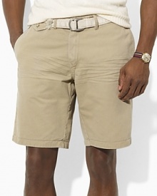 A versatile essential for every warm-weather wardrobe, a soft cotton chino short features one solid side and one madras side for a timeless, preppy look.