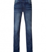 Elevate your casual style with these flattering favorite jeans from Seven for all Mankind - Classic five-pocket styling, straight leg, stylishly distressed, logo detail on back pockets - Pair with a tee and trainers, or a plaid button down and motorcycle boots