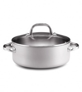 Put the slow simmer on tons of delicious dishes with the Anolon Chef Clad Dutch oven. Cook brilliantly on the stovetop or in the oven with the combined efforts of brushed aluminum and clad stainless steel, two materials that guarantee even heating from top to bottom. Limited lifetime warranty.