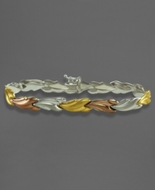 An elegant accessory with a natural twist. This beautiful leaf bracelet is crafted in 14k gold over sterling silver and sterling silver. Approximate length: 7-1/2 inches.