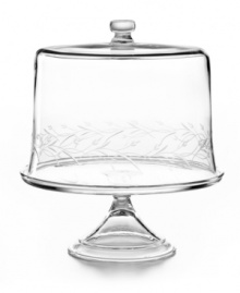 Keep pies and tarts especially fresh with this Martha Stewart Collection cake stand, featuring etched leaves in the dome and a luminous glass stand.