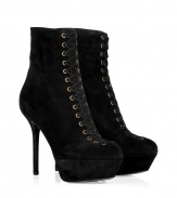 Rock n roll style goes ultra-luxe with these must-have lace-up booties from Sergio Rossi - Round toe, crisscross lace up front, high front platform, stiletto heel, back ankle zip closure - Wear with a cocktail frock, a pencil skirt, or cropped jeans