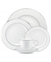 Fine dining will flourish with the Artemis oval platter from Lenox. A raised floral pattern and wide bands of sumptuous platinum in white bone china embody classic elegance.