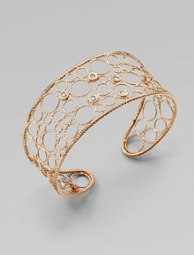 A delicate filigree-inspired surface, decorated in dazzling diamonds set in warm 18k rose gold. 18k rose goldDiamonds, .1 tcwDiameter, about 2.5Slip-on designMade in Italy