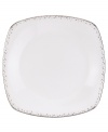 Forecast modern whimsy at meal time with Silver Mist square plates from Lenox Lifestyle dinnerware. The dishes in this collection feature shimmering droplets that trickle in from the platinum-banded edge of bright white bone china. Qualifies for Rebate