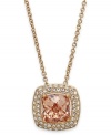 Fall in love with Eliot Danori's shapely pendant necklace. A square pendant boasts a peach-colored cubic zirconia surrounded by crystal accents (3 ct. t.w.). Crafted in 18k gold-plated brass. Approximate length: 16 inches + 2-inch extender. Approximate drop: 1/2 inch.