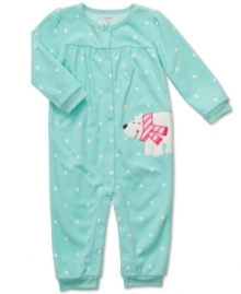 Getting her dressed is a snap in this precious polka-dot coverall from Carter's.