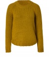 Chunky knits are a cool weather must, and Theyskens Theorys rich mustard pullover is a timeless take on the trend - Rounded neckline, long sleeves, ribbed trim, shirttail hemline - Pair with everyday favorite separates