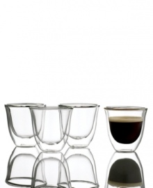 Slow down & make espresso a relaxing event in your daily routine! These glass espresso cups let you sip your favorite deep brew in style and enjoy the intensity of the flavor at your own pace. The double-walled construction keeps heat and cold in, so the glass always fits comfortably in your hand-no condensation or dripping included. 1-year warranty.