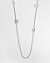 A long graceful box chain of sterling silver is dotted with an array of hearts - open, solid and cable - for a fun and feminine look.Sterling silverLength, about 36Lobster clasp closureImported