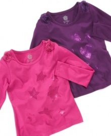 She'll shine through the entire day in one of these fun sequin-accented graphic shirts from Jessica Simpson.