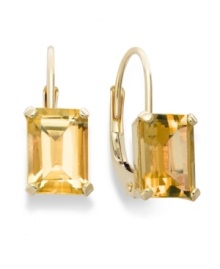 Sunshine bright. Add a vibrant pop of color to your look with emerald-cut citrine (3/4 ct. t.w.) set in luminous 14k gold. Approximate drop: 1/2 inch.