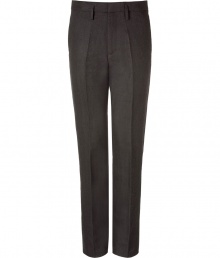 Elegant trousers in a charcoal linen-wool-viscose blend - Classic, elegant gentlemans look with a visible crease, waistband, belt loops and side pockets - Slim cut and straight, fits comfortably, not too tight - Typical business pants that can be worn with a shirt and jacket - Suitable either with cool colors like black and navy, or warm earth tones like brown or green