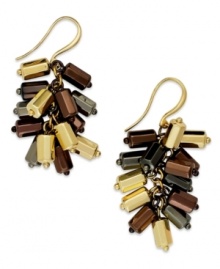 Colorful clusters for the season. Alfani's drop earrings shake with style with chocolate, gold and hematite tone beads. Crafted in gold tone mixed metal. Approximate drop: 1-1/2 inches.