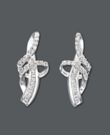 You're already the perfect package, why not put a ribbon on top? These intricate post earrings feature a twisting loop design with sparkling channel-set and round-cut diamond (1/3 ct. t.w.). Earrings crafted in sterling silver. Approximate drop: 3/4 inch.