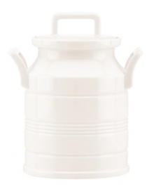 From farm to table, this Milk Can canister acts as both storage and decoration for country-style kitchens. Subtle detailing echoes the ringed Tin Can Alley dinnerware motif in creamy white porcelain. Qualifies for Rebate