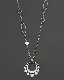 From John Hardy's Dot Deco Collection, a double-disc pendant with circle detail and link etching. Hangs on a sautoir chain with interspersed ring accents. Designed by John Hardy.