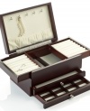 The perfect accessory for every accessory, Wallace's dark walnut jewelry box keeps pendants, earrings, bracelets and more safely stored. Divide your expanding collection between drawers, hooks and pockets, all with a handsome ivory lining.