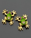 Hop to it. These Betsey Johnson frog stud earrings are crafted in crystal accents, enamel and 14k gold-plated mixed metal. Approximate diameter: 1/2 inch.