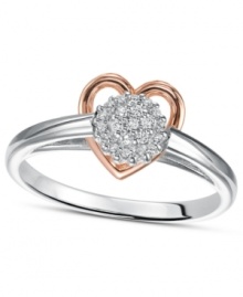 Hearts aflutter. This adorable ring features sparkling round-cut diamonds (1/10 ct. t.w.) in an artsy, cut-out sterling silver and 14k rose gold setting. Size 7.