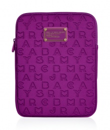 Detailed in durable neoprene with an allover logo print, Marc by Marc Jacobs tablet case is a covetable choice for stashing away your favorite piece of hardware - Tonal logo plaque, zip closure - Carry alone, or slip into bright printed totes