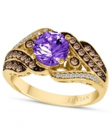 A sumptuous splash of color adorns Le Vian's unique ring. Crafted in 14k gold, a round-cut amethyst (1-1/10 ct. t.w.) shines against a backdrop of white diamond accents and round-cut chocolate diamonds (1/4 ct. t.w.). Size 7.