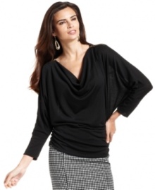 Alfani decks out this draped top with shiny gold zippers at each shoulder and a flattering fit.