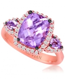 Add a pop of color to illuminate your look. Le Vian's stunning cocktail ring features pear and cushion-cut purple amethyst (3 ct. t.w.) and sparkling round-cut diamonds (1/4 ct. t.w.). Set in 14k rose gold with black rhodium plating at the prongs. Size 7.