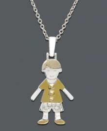 Capture the essence of childhood with this adorable little boy charm pendant. Crafted in 14k gold and sterling silver with round-cut diamond accents. Approximate length: 18 inches. Approximate drop: 1 inch.