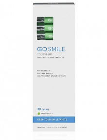 GO SMiLE's exclusive Ampoule Technology Delivery System lets you polish your teeth and keep them white with deliciously refreshing Touch Up ampoules. Get a just-brushed feeling - anytime, anywhere. Flip, Pop, Touch Up! 30 ampoules, 0.02 fl. oz. each. 