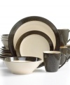 Turn your table into a work of art with black and tan Malibu dinnerware. Hardy stoneware in basic shapes with a unique splattered glaze hosts casual fare with one-of-a-kind style.