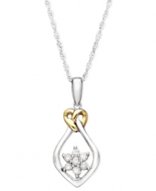 Fresh by design. This cut-out flower pendant shines with the addition of round-cut diamond petals (1/5 ct. t.w.) and a stunning sterling silver and 14k gold setting. Approximate length: 18 length. Approximate drop: 3/4 inch.