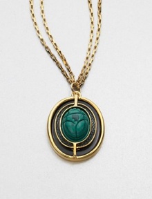 A malachite scarab pendant accented with lizard skin on a double box link chain. MalachiteLizard skinGoldtone brassLength, about 36Pendant size, about 1Lobster clasp closureMade in USA