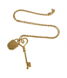 Inject a chic accent to any ensemble with this lovely key and lock charm necklace from Salvatore Ferragamo - Gold-tone key and lock charms on a gold-tone filigree chain - Wear with a sleek suit or skinny jeans and a silk blouse