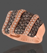 A dazzling display of color and asymetrical shapes give this 14k rose gold ring from Le Vian elegant drama. Features stripes of round-cut chocolate diamonds (2 ct. t.w.) and white diamonds (1/3 ct. t.w.). Size 7.