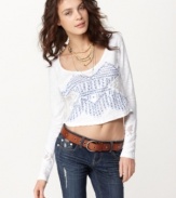 Free People's flower power cropped tee is just a little bit sexy and looks great with low-waist jeans!