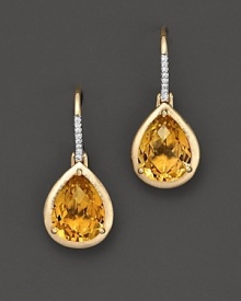 A beautiful faceted teardrop citrine earring in 14 Kt. yellow gold with diamond accents.